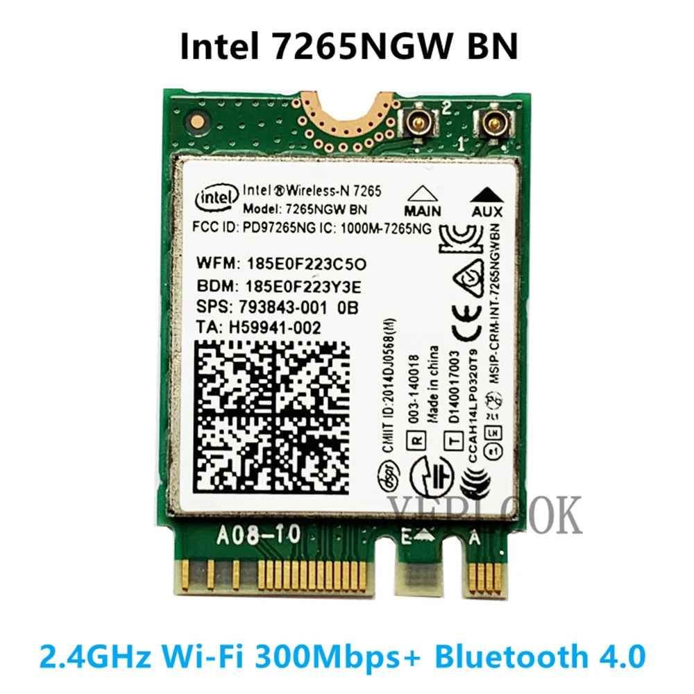

Wireless-N 7265 7265NGW BN Intel 7265BN 2.4G 300Mbps Wi-Fi + Bluetooth 4.0 NGFF M.2 802.11n Wifi Card Wireless Network Card