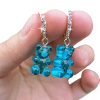 zircon gummy bear earrings for women shiny rhinestone transparent resin bear hoop earrings jewelry girls eardrop