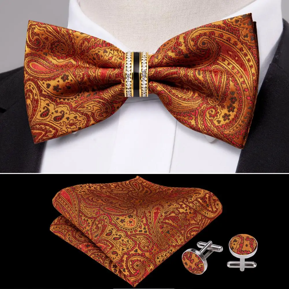 Оранжевый Шелковый галстук-бабочка с пейсли для мужчин свадебные аксессуары