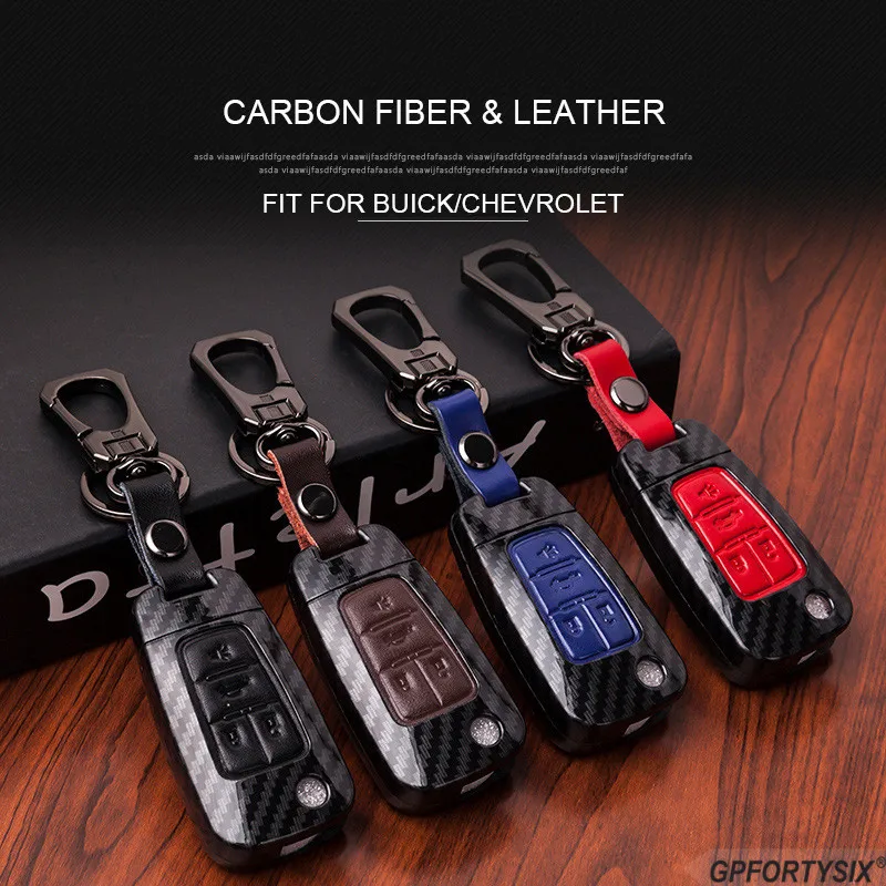 Carbon Fiber Smart Leather Car Key Case Protector Holder Chain Fob Cover Accessories For Buick LaCrosse Enclave Regal | Автомобили и