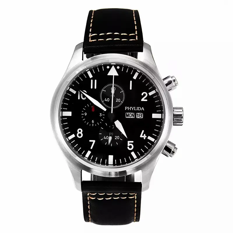 Спортивные часы-пилот PHYLIDA 5 бар хронограф светящийся куполообразный сапфировый