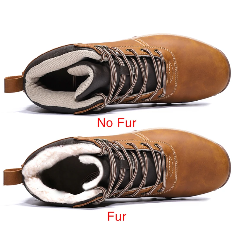 Брендовые зимние мужские ботинки плюшевые теплые кожаные водонепроницаемые