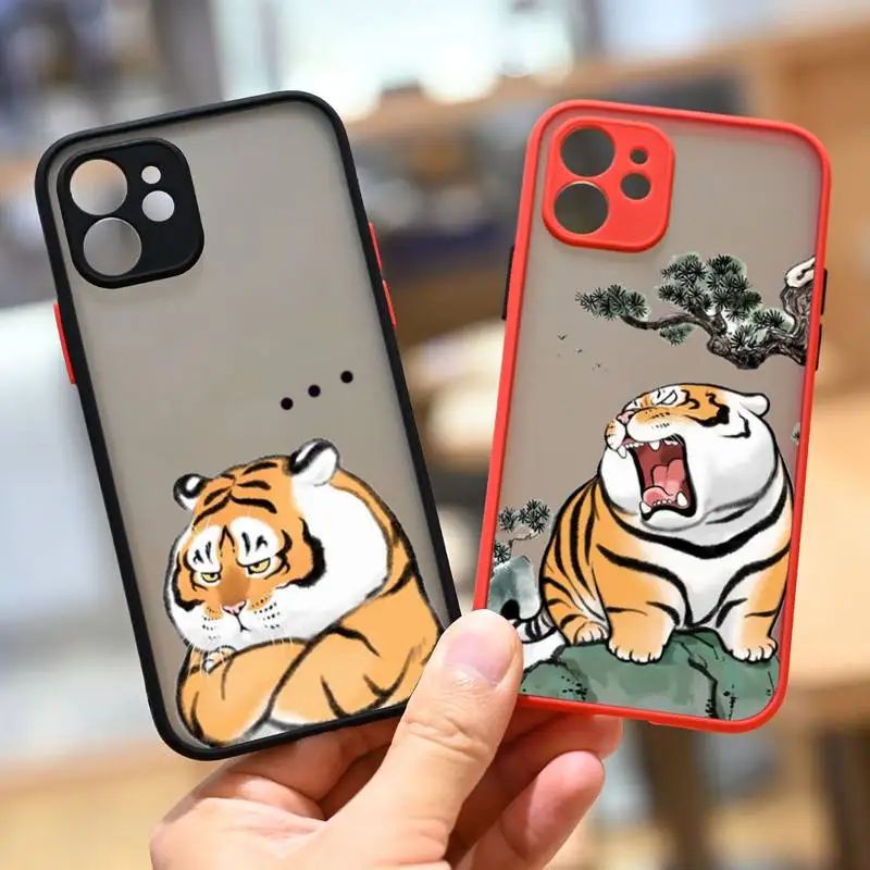 

cute fat tiger Phone Case For iPhone 13 12 11 Mini Pro XR XS Max 7 8 Plus X Matte transparent Back Cover