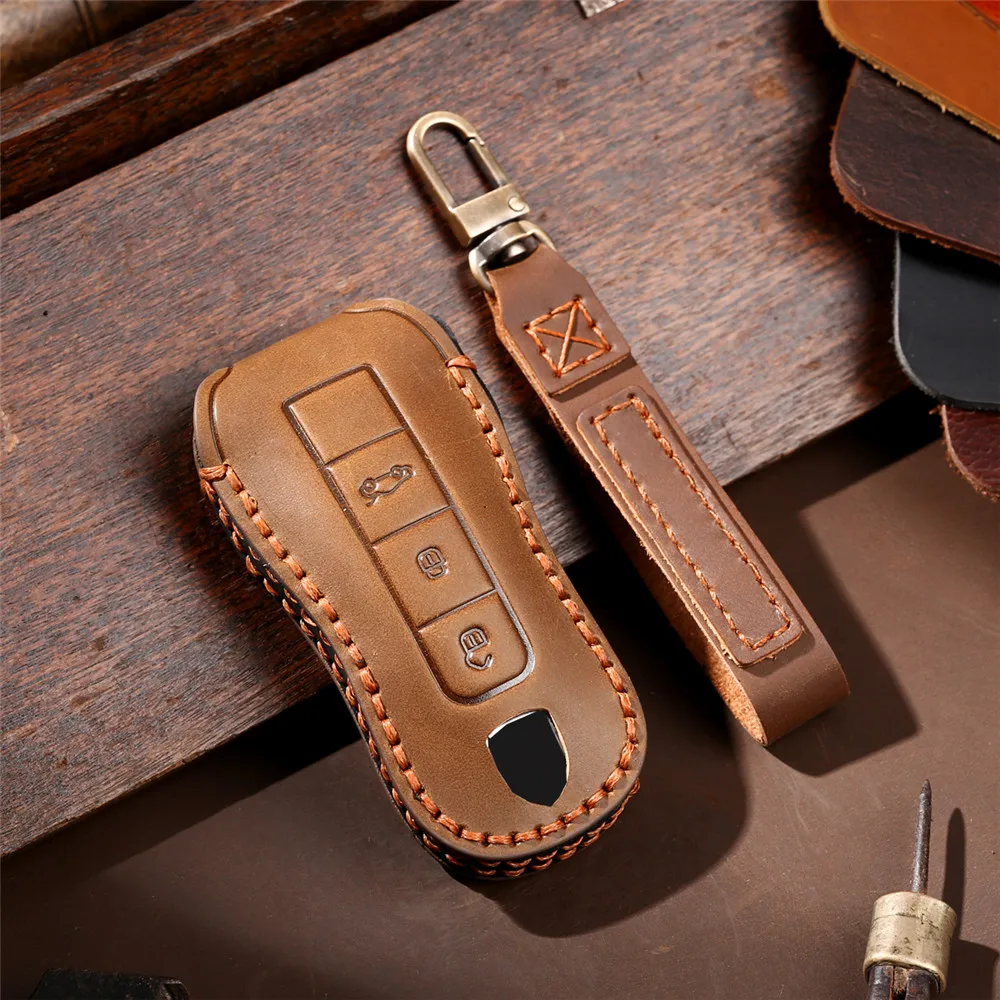 

Genuine Leather Remote Car Key Fob Cover Case Shell Holder Keychain for Porsche Cayenne 911 996 Macan Panamera Boxster 986 987