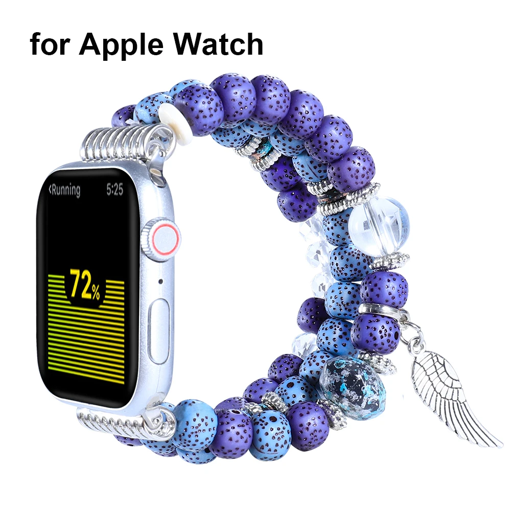 Correa de joyería para Apple Watch, pulsera elástica con cuentas para iWatch Series 7 SE 6 5 4 3, 41mm 40mm 38mm 45mm 44mm 42mm