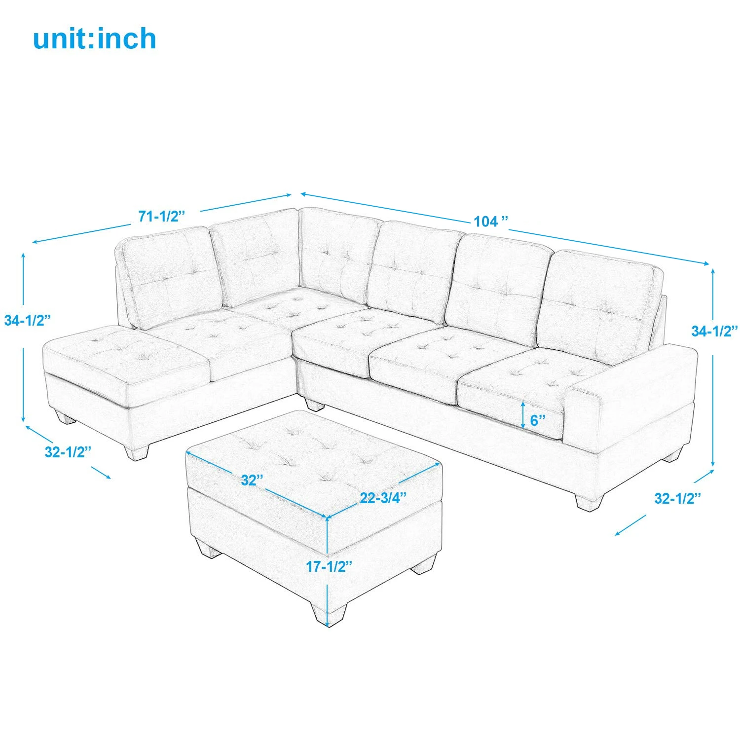 

3 Piece Sectional Sofa Set For Living Room Chaise Lounge Storage Ottoman Home Furniture Sofa Bed Modern
