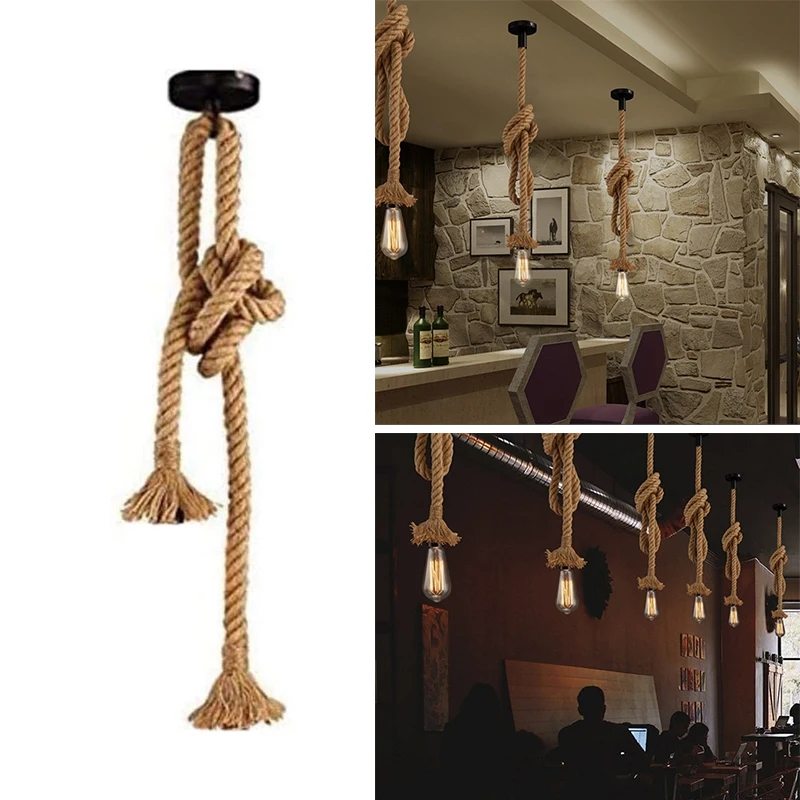 

Single Head Hemp Rope Vintage Hanging Pendant Light, for Restaurant Bar