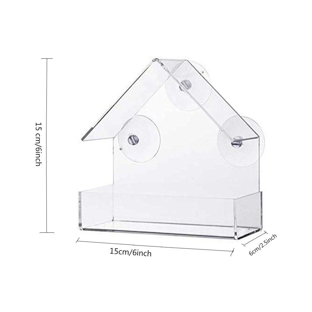 

Window Birds Feeder Weather Proof House Shape Clear Acrylic Feeder with 3 Sucker for Outdoors Songbird BDF99