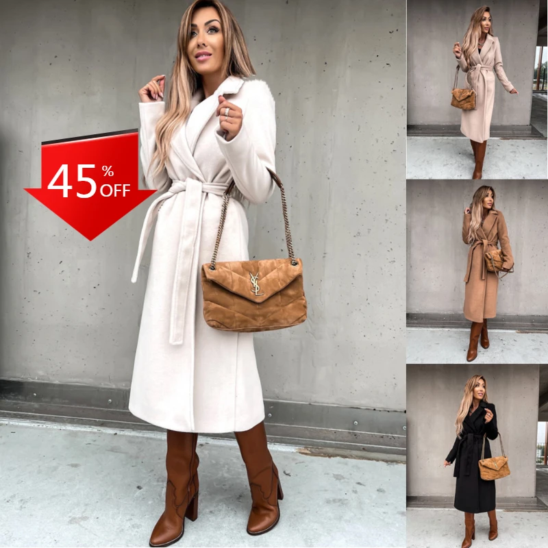 

Женское шерстяное пальто с V-образным вырезом, с длинным рукавом