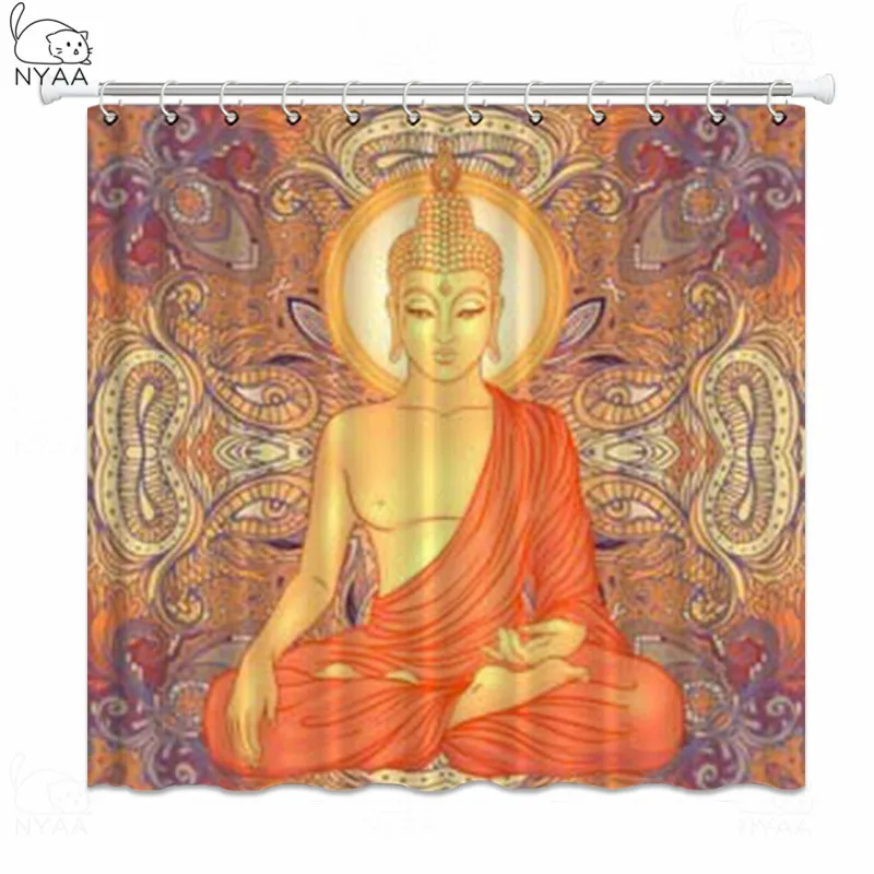 Шторы для душа Nyaa сидящий Будда поверх богатой мандалы индийские
