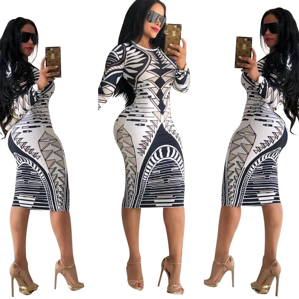 Летнее платье с принтом в африканском стиле Женская модная одежда Облегающие