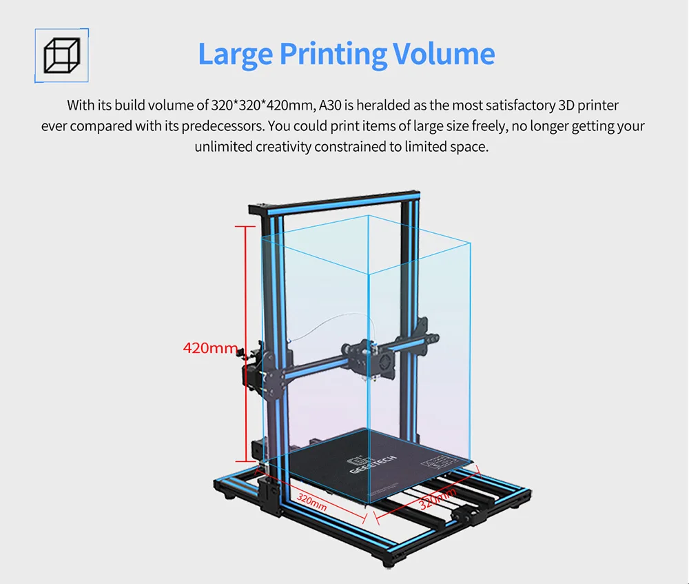 GEEETECH с открытым исходным кодом A30 DIY 3d принтер цветной сенсорный экран Большой принтер зона прерывания 3D-принтер
