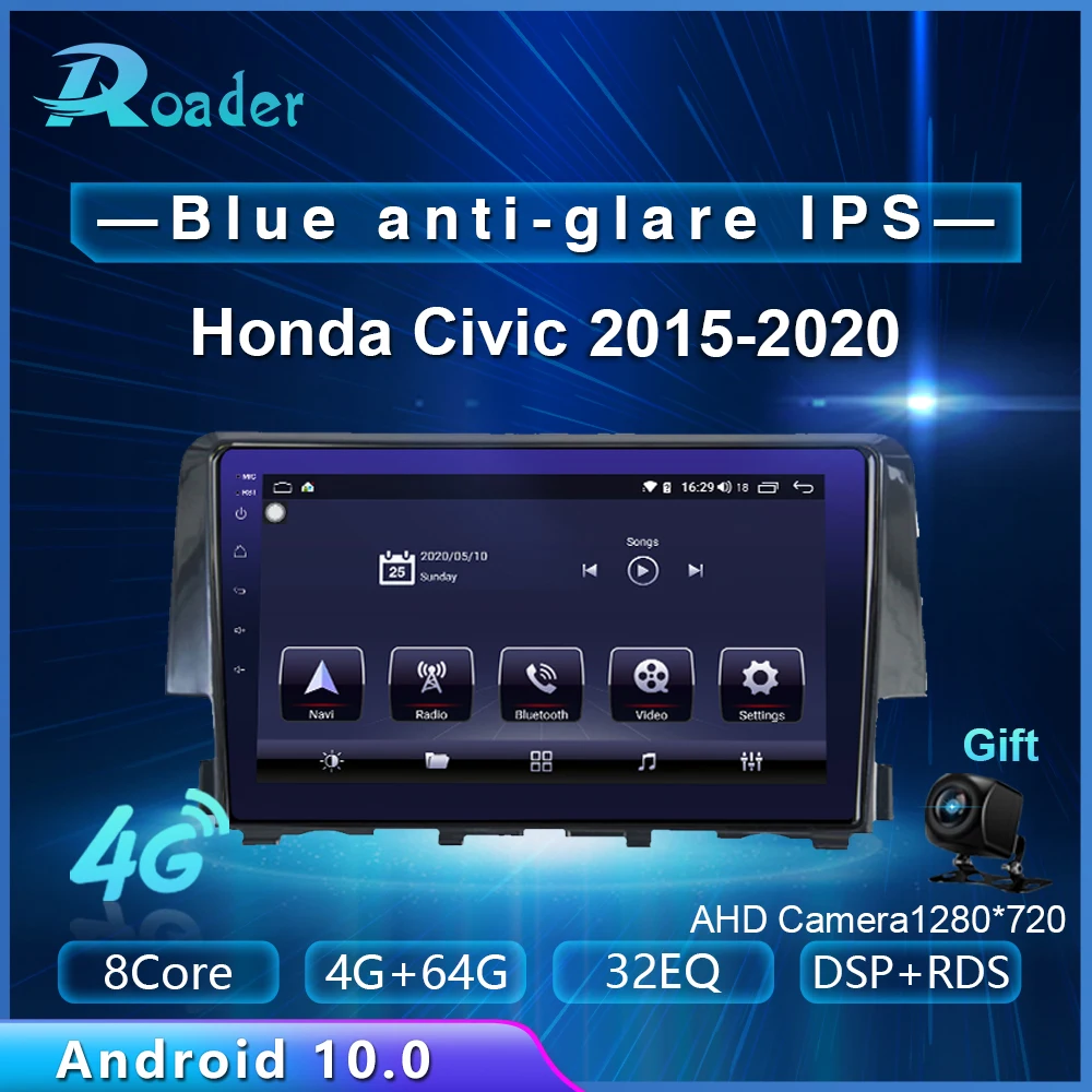 Автомобильный мультимедийный плеер Roader Android 10 0 автомобильный DVD для Honda Civic 2015 2020 4