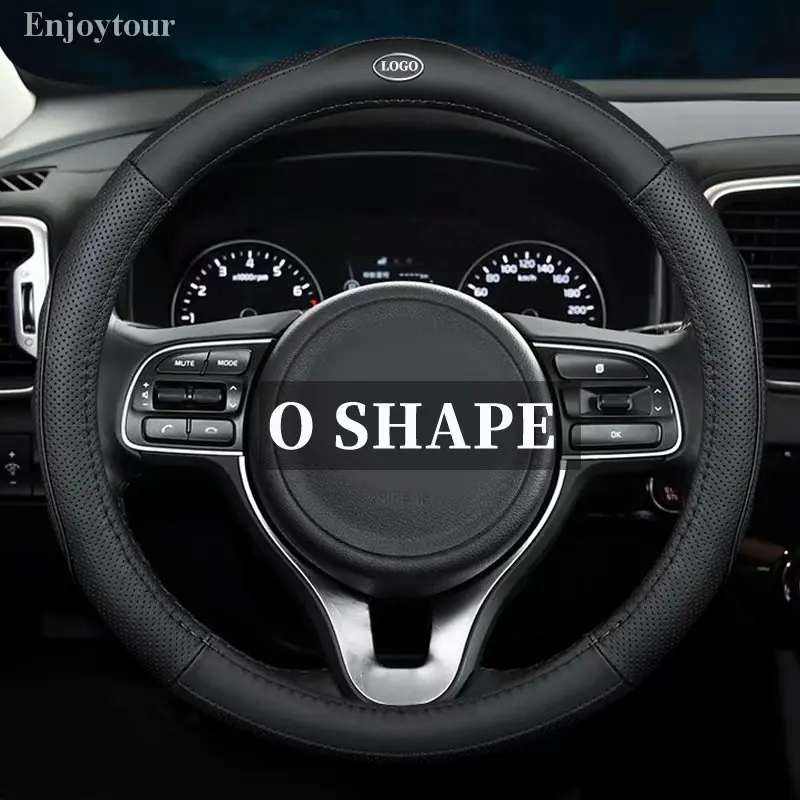 Кожаный чехол рулевого колеса автомобиля для Kia Soul Forte Cerato Cadenza K7 cee 'd Optima/Magentis/K5 Picanto Morning Ray Rio5 Pride - Название цвета: O black with logo
