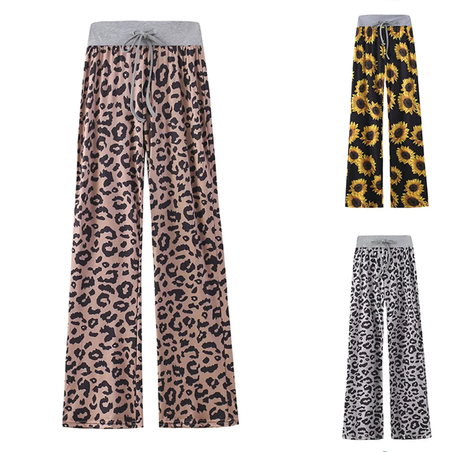 

Женские Удобные повседневные Стрейчевые широкие брюки на завязках с принтом