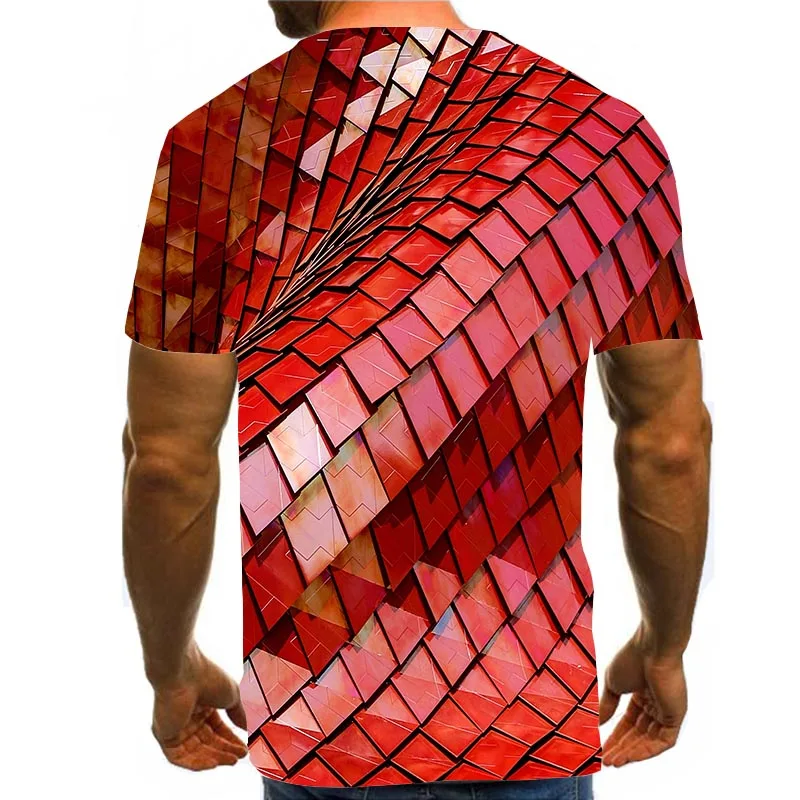 

Men's Red Geometry Shirt 3D Print T-Shirt Summer Cube Graphic Tees Abstract Pattern Tops