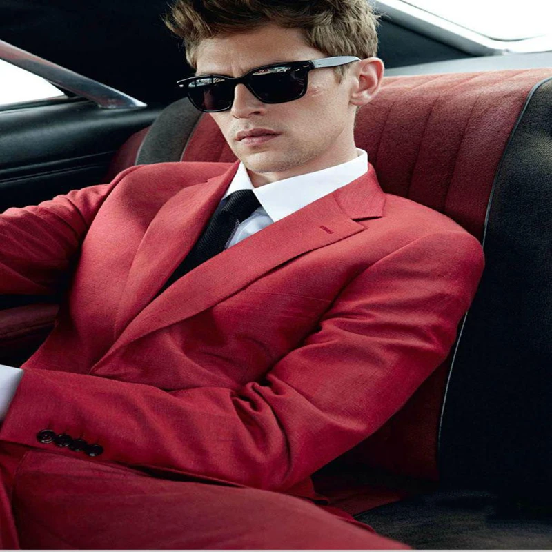 

2022 New Arrival Notch Lapel Men's Red Suits 2 Pieces Slim Fit High Quality Fashion Wedding Bridegroom Tuxedos Dinner Party Wear