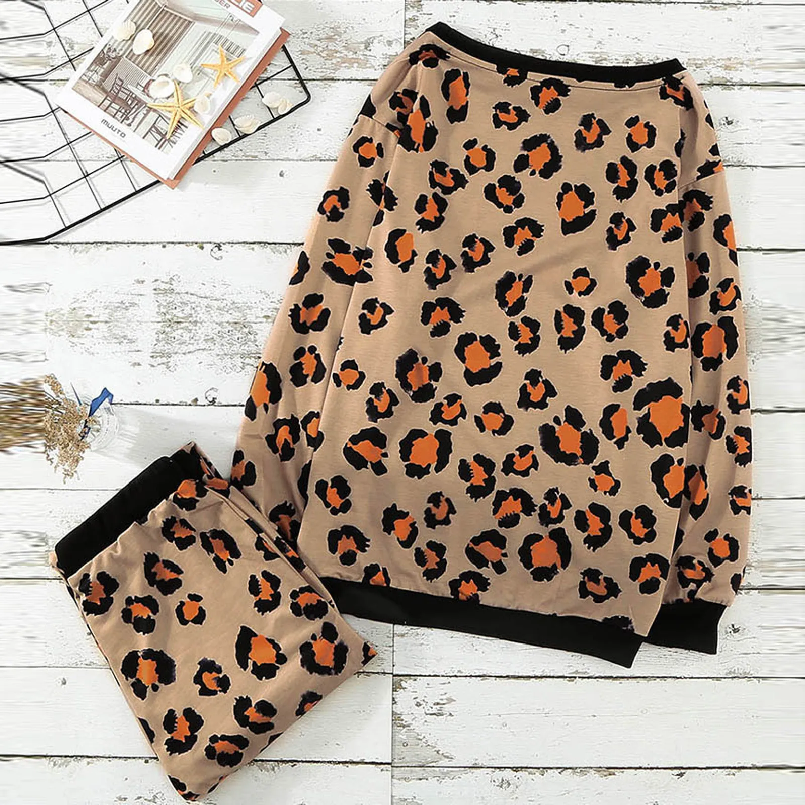 

Leopard Homewear Suits Women Autumn Casual T Shirts Drawstring Sweatpants Lounge Wear Fashion Pajama Sets Elastic Sleepwear #20