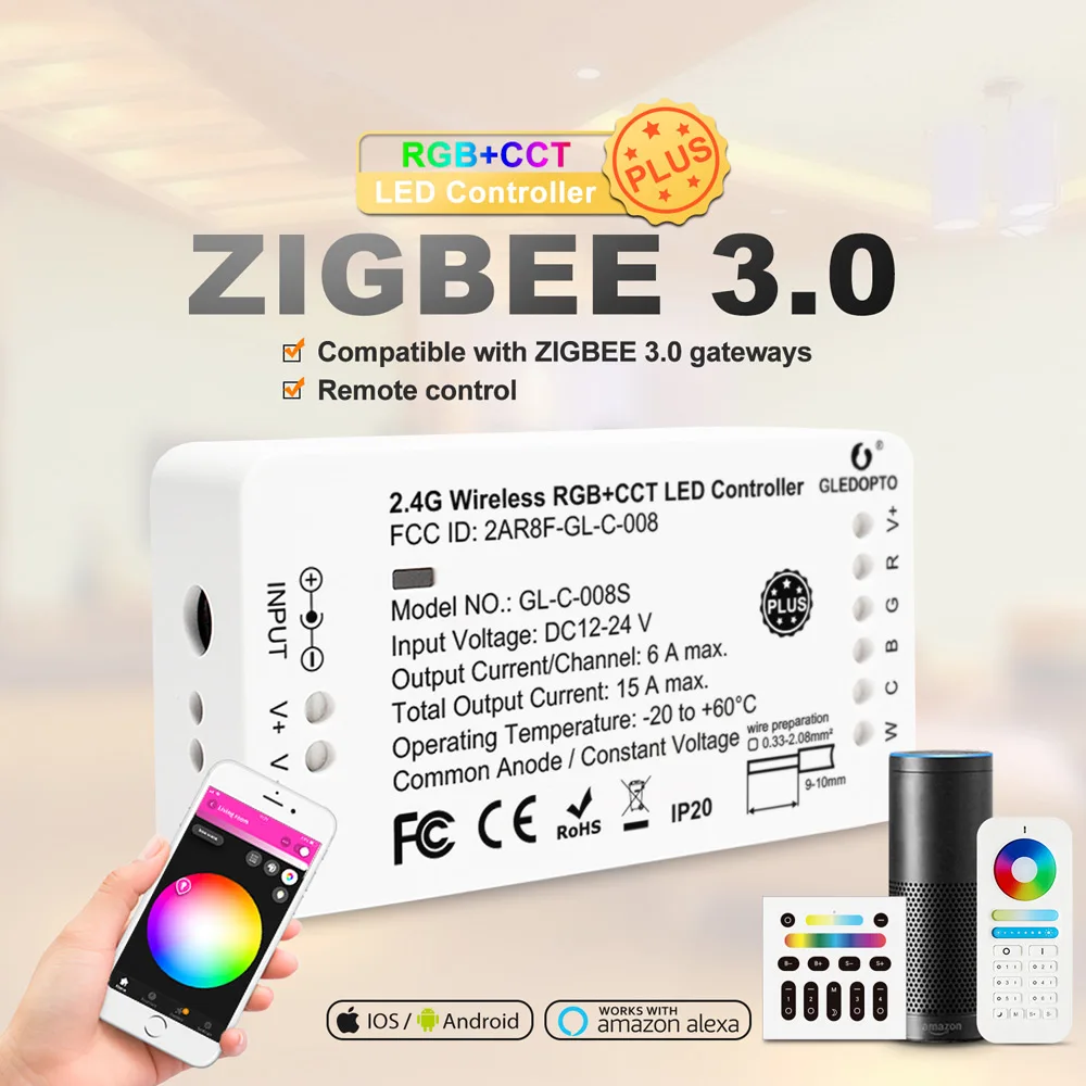 

Светодиодный контроллер GLEDOPTO Zigbee RGBCCT Plus RGB CCT, умное управление, работает с Amazon Alexa Echo 3,0, дистанционное управление через приложение, 12 В/24 В