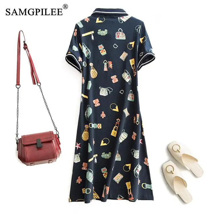 

Dresses Summer 2020 Casual Plus Size Dress A-line Print Short Sleeve Knee-length Empire Polo Summer Clothes For Women 3XL