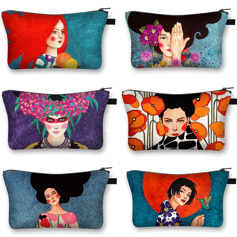 

Модная черная косметичка с принтом для девушек, сумка для покупок в африканском стиле с длинными волосами и губной помадой, сумка для хранен...