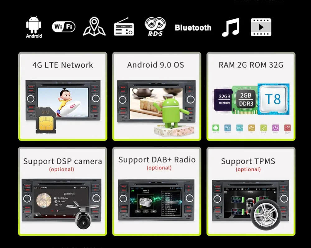 Bosion 2din android 9,0 радио автомобиль для фокуса s-max подключения mondeo dvd-плеер автомобиля с gps navi FM BT стерео камера canbus
