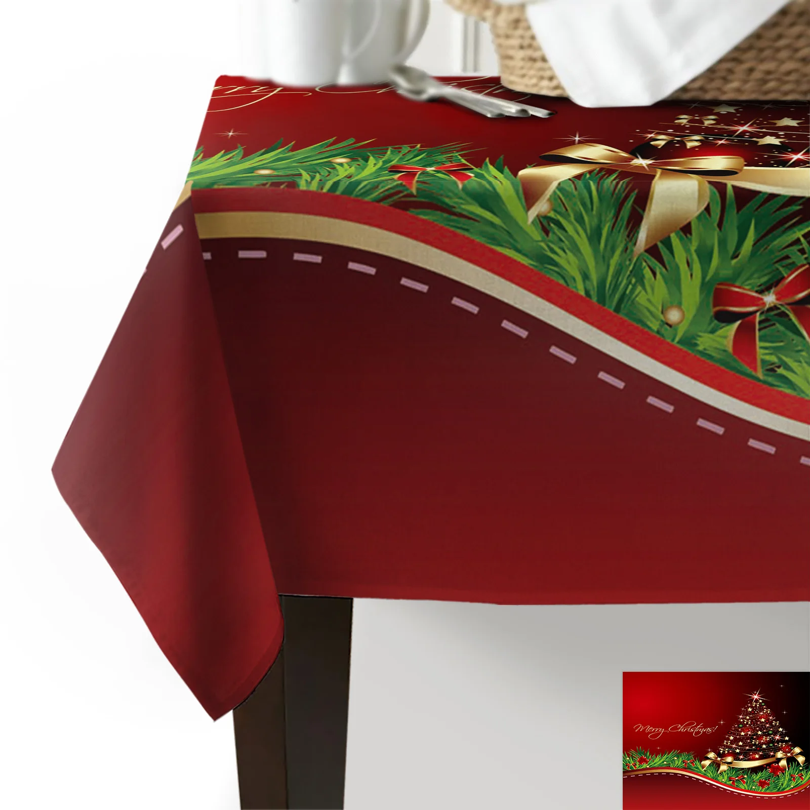 Merry Christmas Tree Waterproof Tablecloth Rectangular Wedding Table Decor Dinning Cover | Дом и сад