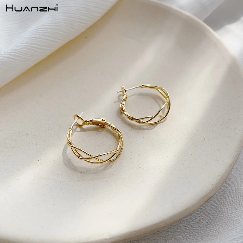 HUANZHI 2019 НОВЫЕ шикарные золотые металлические плетеные геометрические круглые