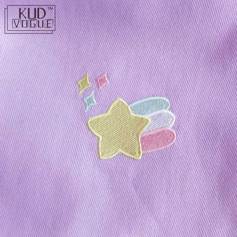 Женские джинсовые брюки с вышивкой повседневные фиолетовые высокой талией в