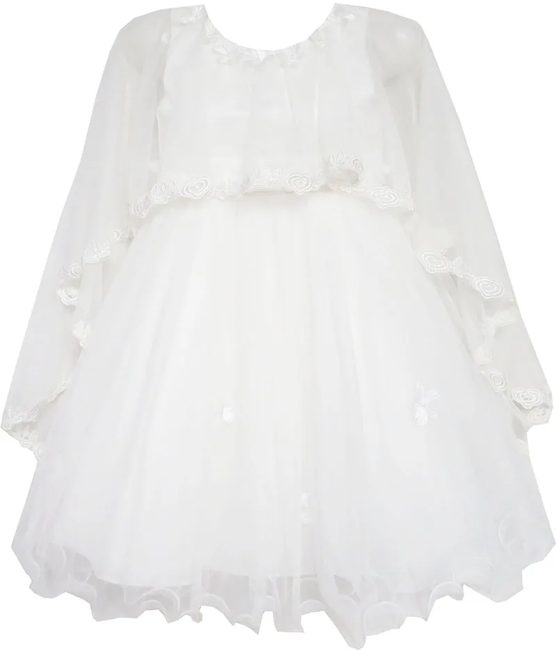 

Girls Dress Wedding Flower Girl Lace Tulle with Shawl White 2020 Summer Princess Party Dresses Kids Clothes Pageant Sundress