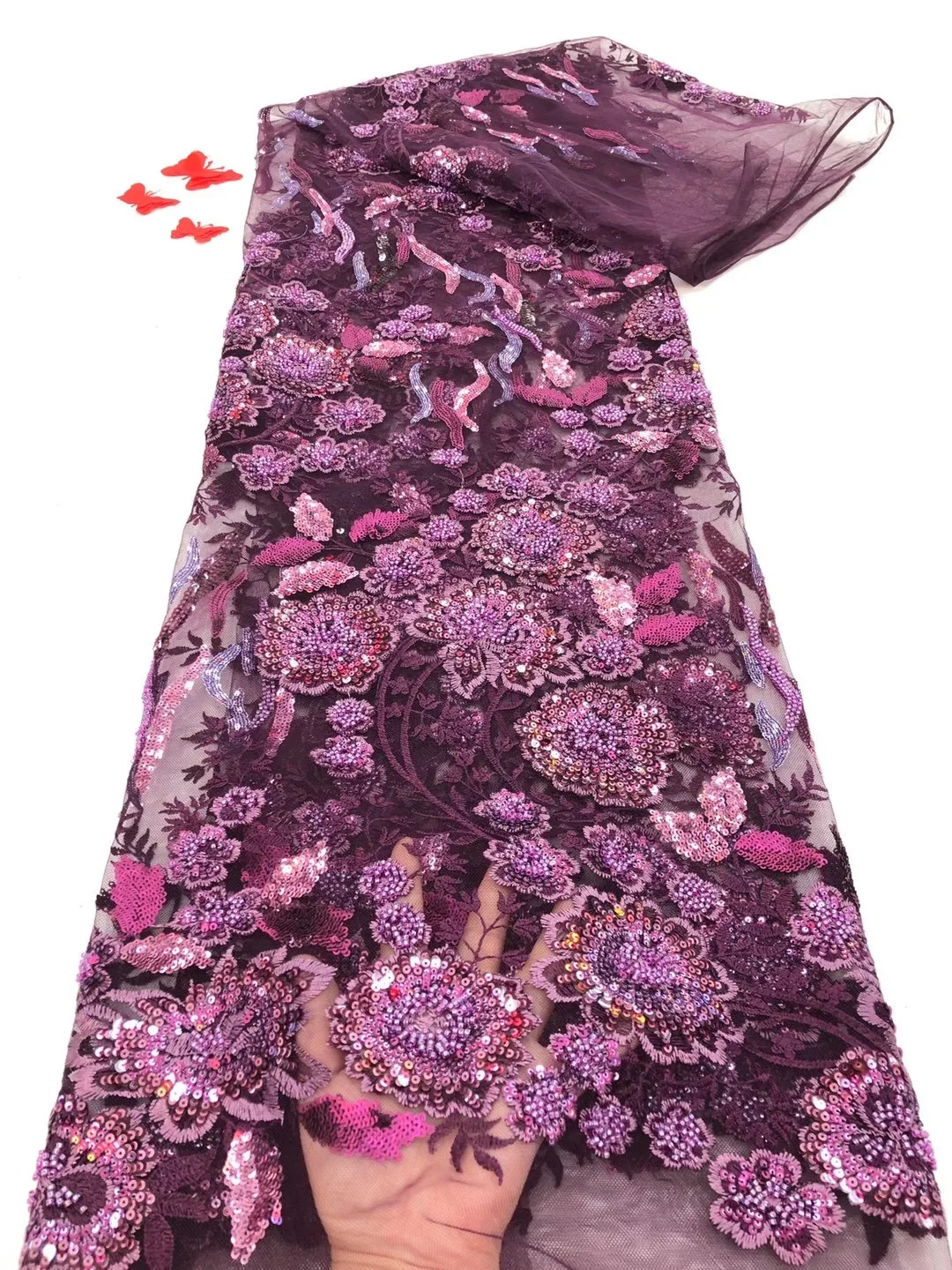 

The Latest African Mesh Lace Fabric 2020 High Quality Sequined Nigeria Lace Fabric 5 Yards French Tulle Lace Fabric RF4334