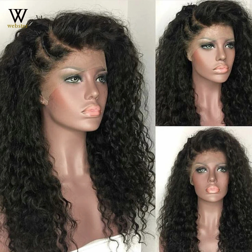 

Websterwigs Long Kinky Curly Synthetic Lace Front Wig for Women Glueless Curly Wig Heat Resistant Fiber Hair Black Lace Wigs