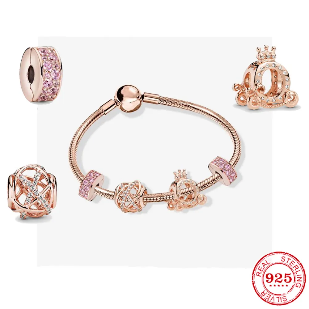 

Fit Original Pan charms bracelet beads S925 sterling silver Pumpkin Car Rose Gold Bracelet Women's Fashion Jewelry
