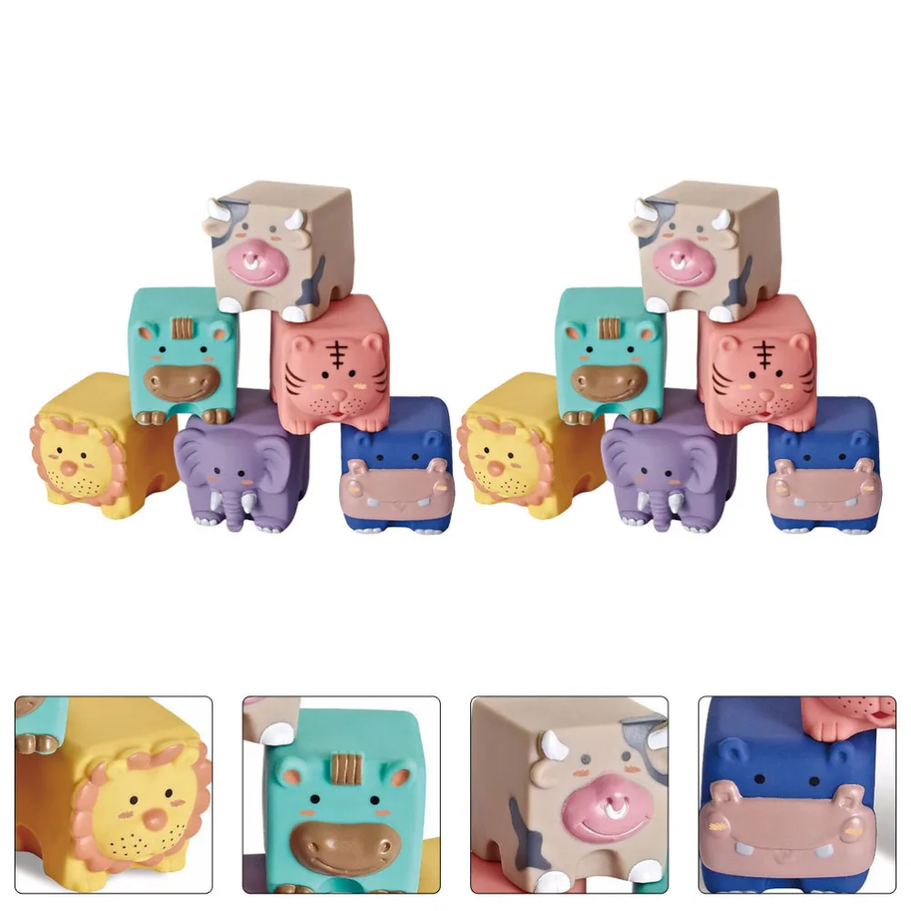 

12pcs Comfortable Rubber Embossed Building Blocks Stacking Toys for Baby