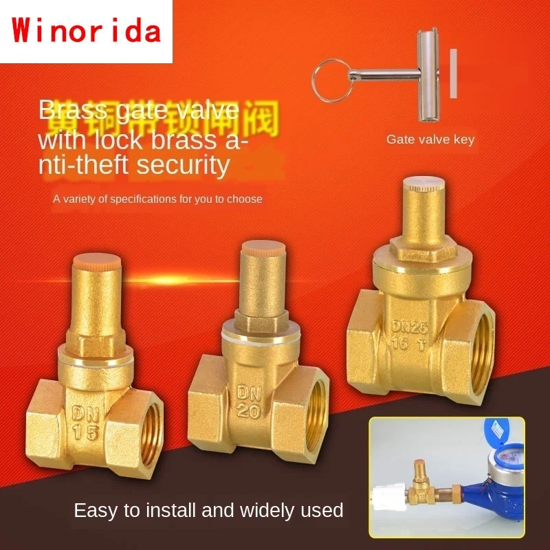 

1/2IN 3/4IN Brass Lock Gate Valve Triangle Key Switch Water Valve 1 Inch Buckle Water Meter Front Anti-theft Lock Valve