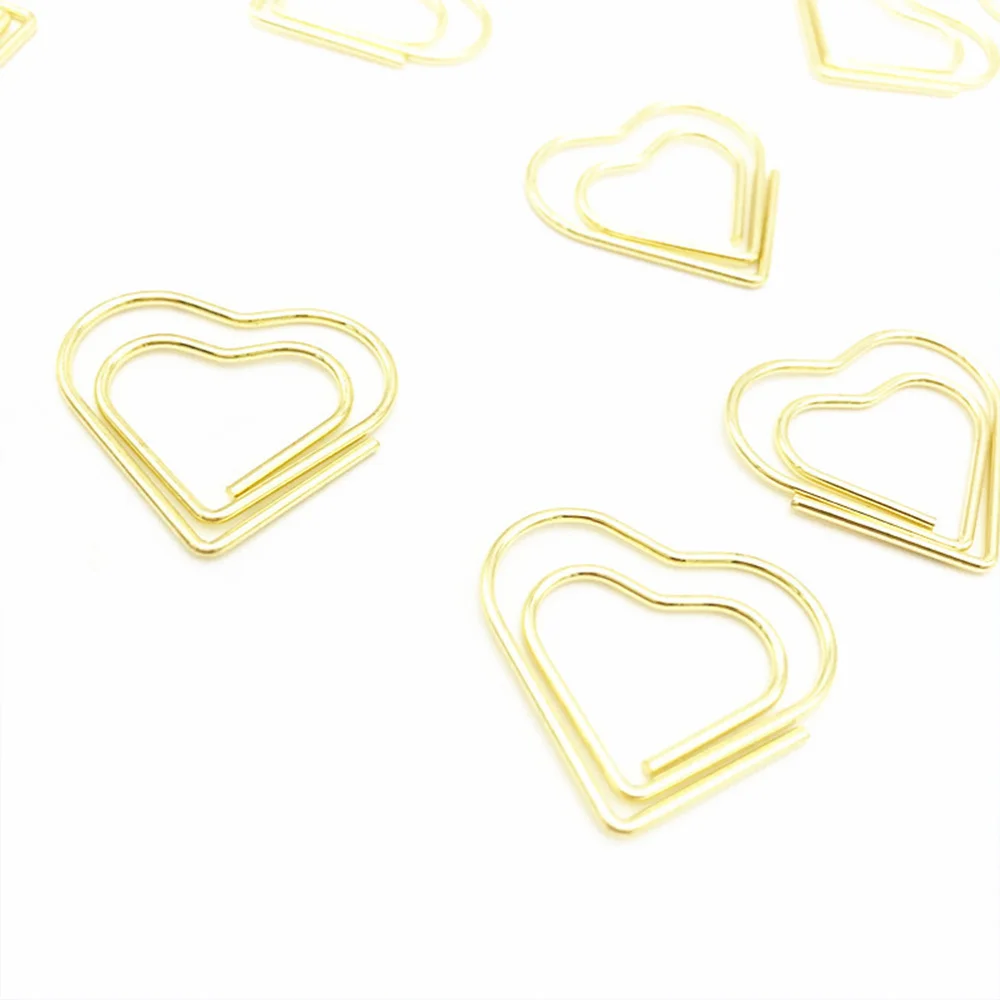

20pcs Heart Shaped Paper Clip Practical Portable Paper Holder Creative Simple Metal Paper Clamp for Home (Golden)