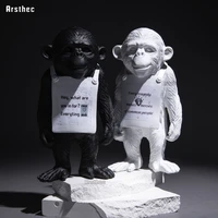 arsthec banksy gorilla resin street art craft sculpture blackwhite monkey home decoration living room cabinet indoor figurines