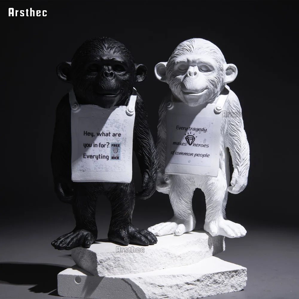 Arsthec Banksy Gorilla Смола Стрит-арт Ремесла Скульптура Черно-белая обезьяна Роскошное