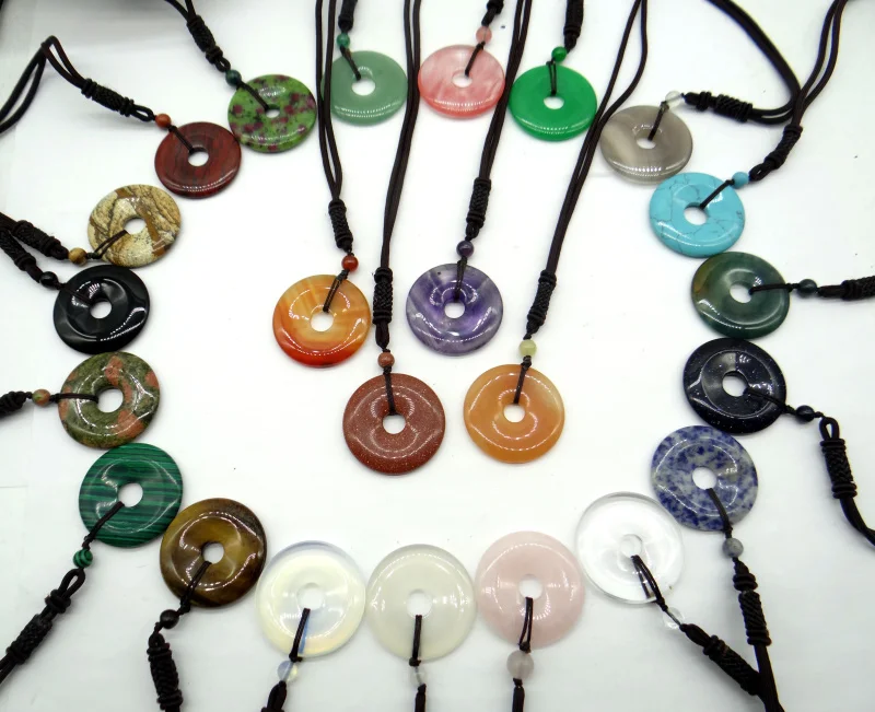 

30mm Natural stone Quartz Crystal tiger eye aventurine Opal Turquoises donut charms Pendant for diy Jewelry making necklace