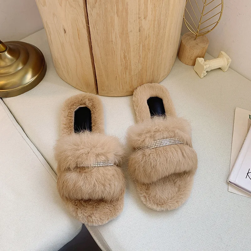 

Fashion Winter Women Slippers Warm Fur Plush Female Floor Slippers Soft Bottom Non-Slip Ladies Footwear Pantoufle Femme Fourrure