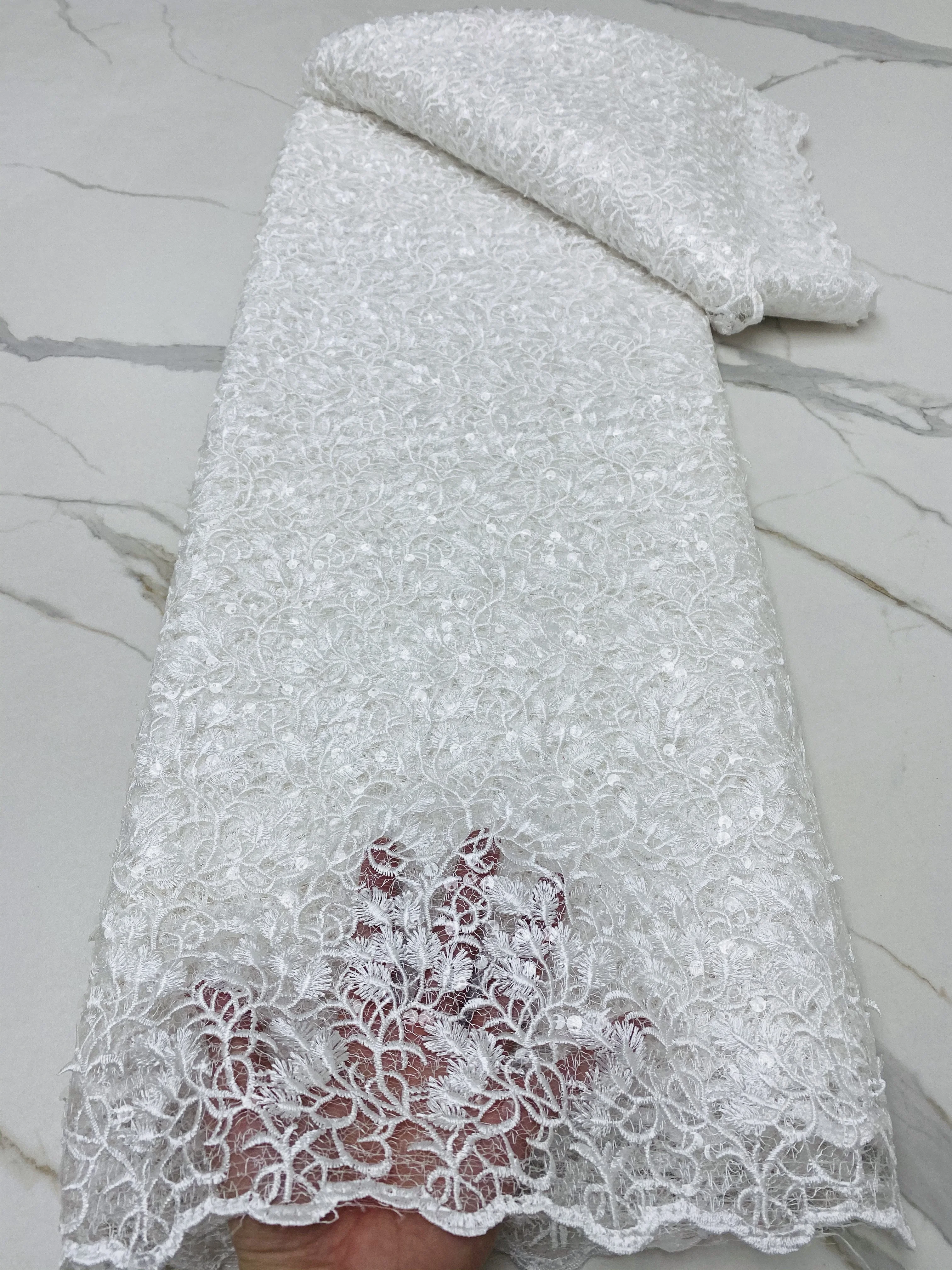 

White African Swiss Voile Lace Fabric 2021 Nigerian Wedding Party Dress High Quality French Sequin Tulle Net Lace Fabric NA4720B