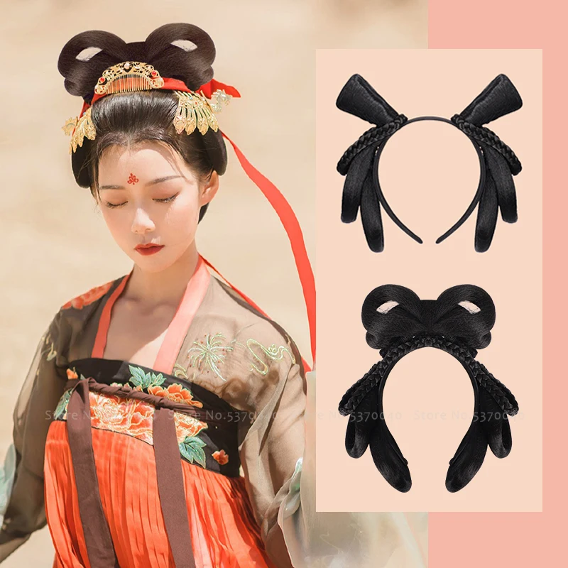 

Парики из плетеных волос в китайском стиле, традиционные волосы Hanfu для девушек и женщин, элегантные ретро-головные уборы, парик древней феи,...