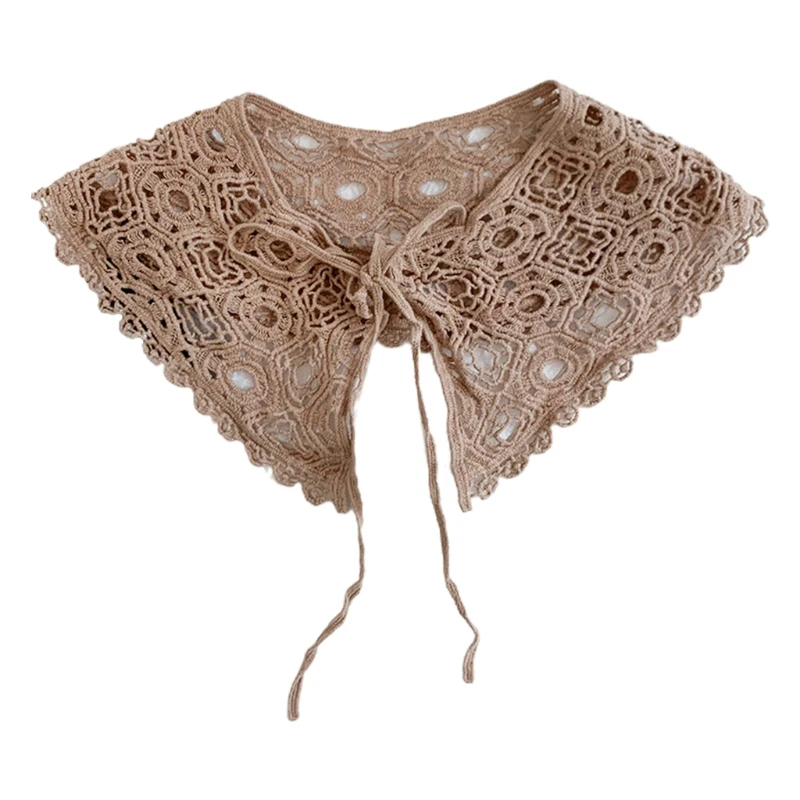 

Women Summer Knitted Shawl Wrap Hollow Out Crochet Lace Fake Collar Mini Poncho L41B