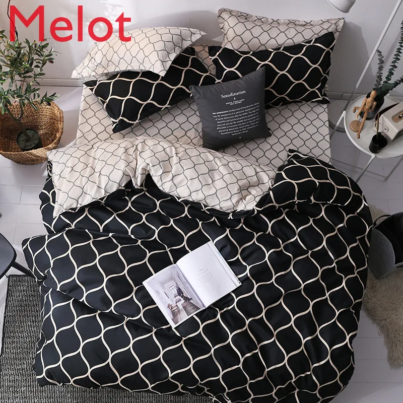 

Luxury Bedding Set Super King Down Quilt Cover Marble Single Person King Black Quilt Cover Bed Sheet Pillowcase Four-Piece