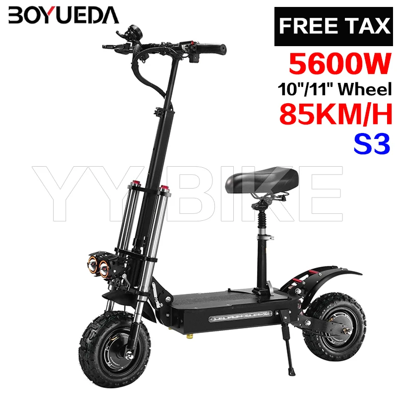 

Электрический скутер для взрослых BOYUEDA S3b, 5600 Вт, два двигателя, колеса 11 дюймов, 60 в, 38 Ач, 85 км/ч, складной электроскутер, мобильный скейтборд, ...