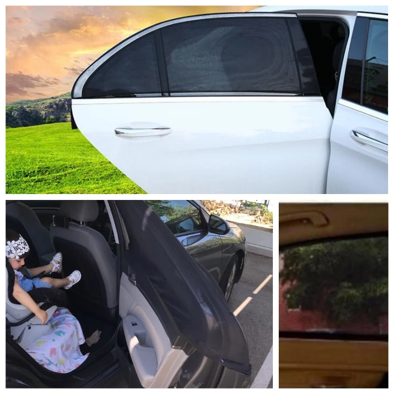 

2pcs Car Rear Side Window Cover Sunshade 52cm*110cm Curtain UV Protection Shield Visor Mesh Auto Sunshade Curtain