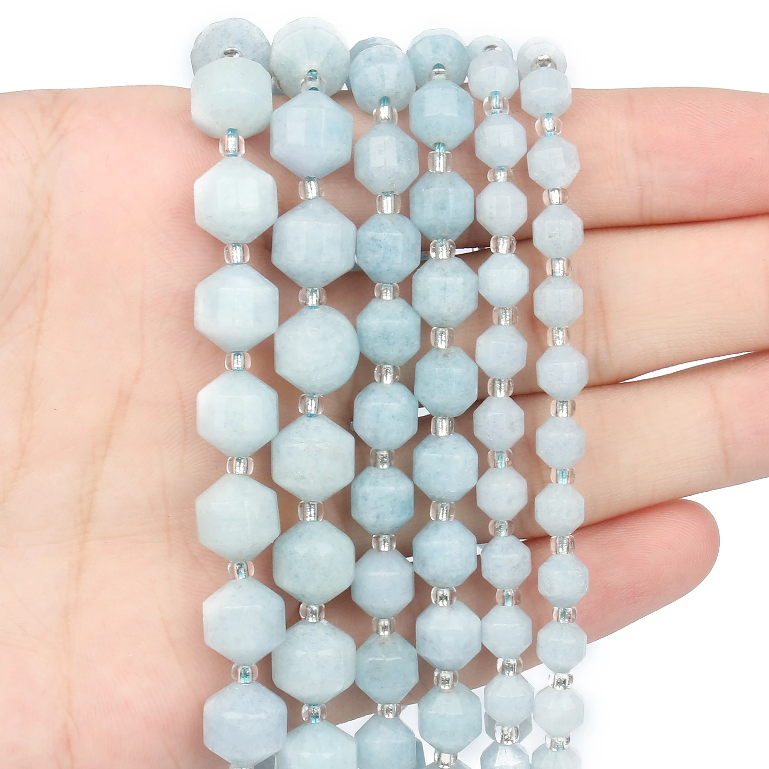 

Натуральные камни, граненые синие аквамариновые бусины, круглые бусины россыпью, бусины-разделители, браслет ручной работы, 15 дюймов, 6, 8, 10 м...