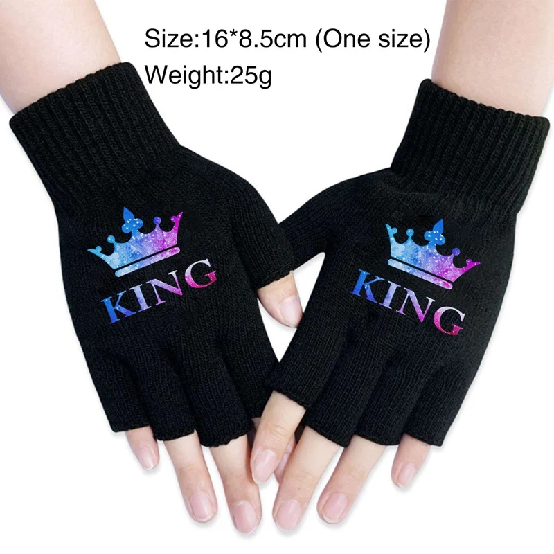 

Winter Gloves KING Printed Female Fingerless Gloves Women Knitting Warm Winter Gloves Hand Wrist Warmer Mittens