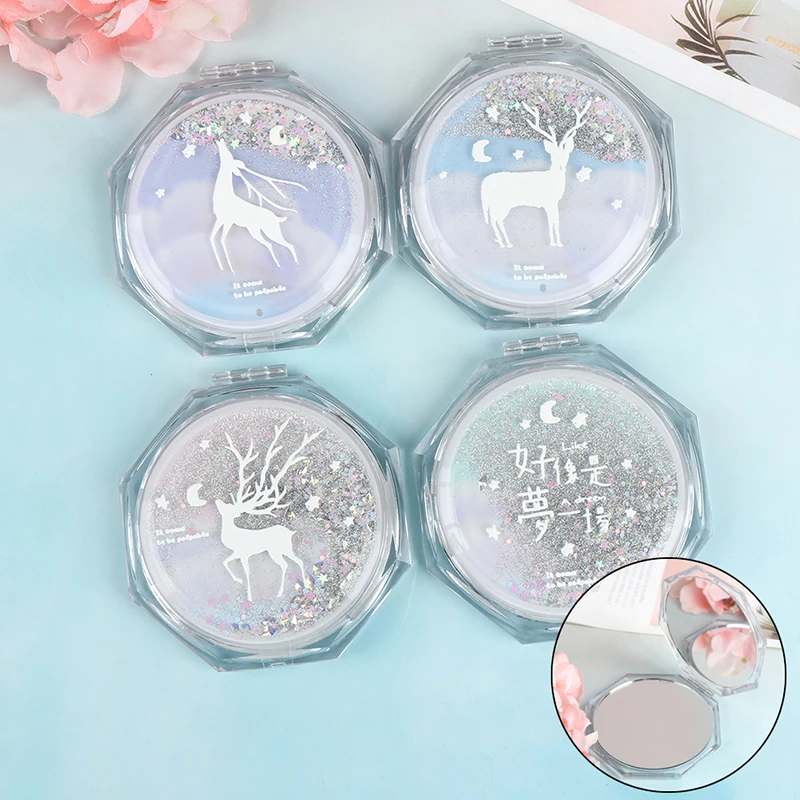 Портативное двухстороннее складное мини зеркало для макияжа с струящимся