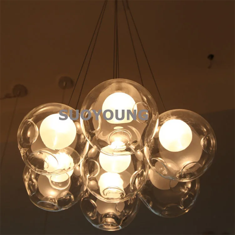 Люстра из стеклянного материала светодиодная Подвесная лампа современное